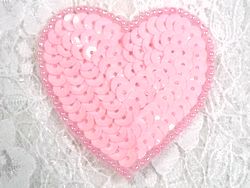 0363  Pink Heart Beaded Sequin Applique 2"