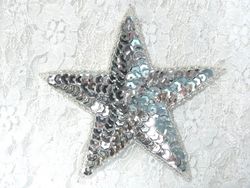 0365  Silver Star Beaded Sequin Applique  4"