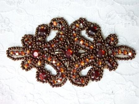 0373  Bronze Jewel Beaded Rhinestone Applique 4"