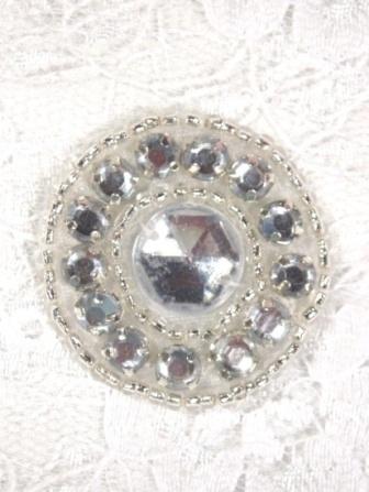 A0379  Clear Rhinestone Round Beaded Applique 1.25"