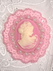 0389  Pink Victorian Cameo Sequin Beaded Applique 2.5"