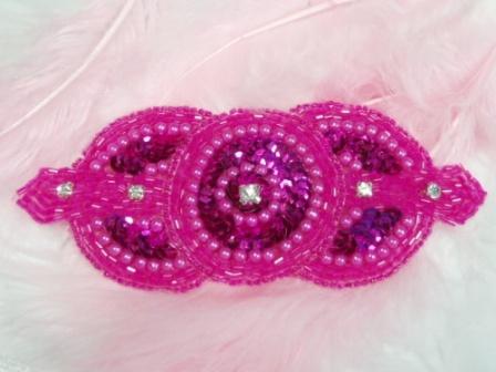 0391  Fuchsia Rhinestone Triple Circle  Sequin Beaded Applique  5.5"