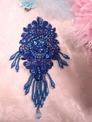 0393 Royal Blue Venise Lace Sequin Beaded Applique 6.25"