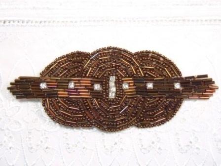 HB9040  Bronze Beaded Rhinestone Hair bow