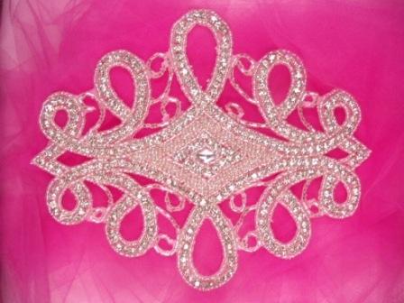 0419  Genuine Rhinestone Beaded Applique 7.75"