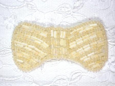HB6340  Ivory Small Bow Beaded Hair Bow 2-5/8"