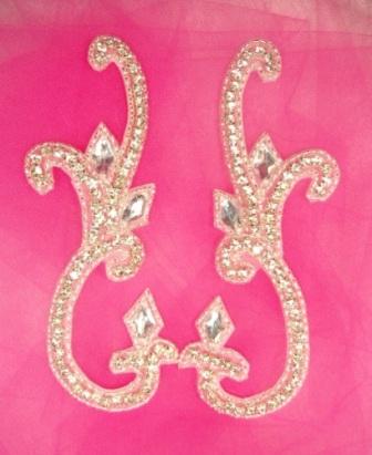 0438  Genuine Rhinestone Mirror Pair Beaded Appliques 6"