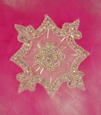 0462  Silver Beaded Crystal AB Rhinestone  Applique 4"