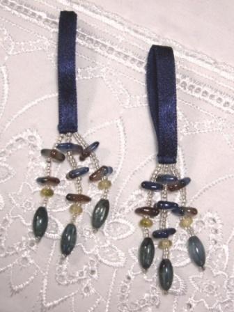 E5572 Set of 2 Blue Beaded Tassels 2"