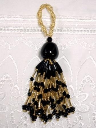 E3656 Black & Gold Beaded Tassel 3"