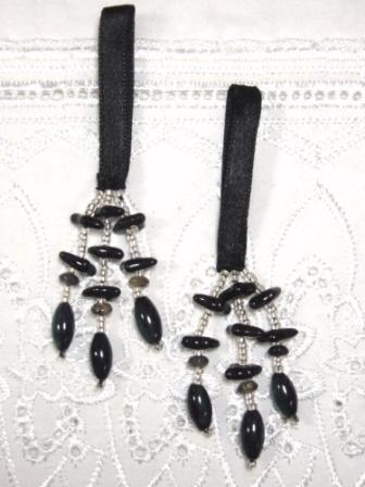 E5572 Set of 2 Black & Silver Beaded Tassels 2"