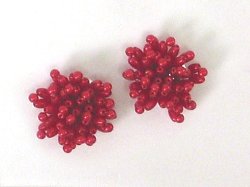 E1019 (Set of 2) Red Mini Beaded Flower Appliques 1.25"