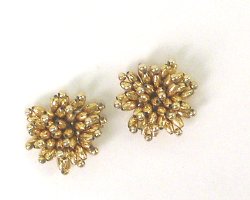E1019 (Set of 2) Gold Mini Beaded Flower Appliques 1.25"