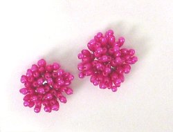 E1019 (Set of 2) Fuchsia Mini Beaded Flower Appliques 1.25"