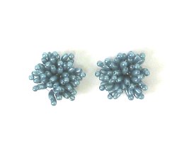 E1019 (Set of 2) Aqua Blue Mini Beaded Flower Appliques 1.25"