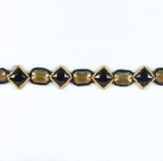 E4502 Metal Diamond Black Gold Brass Designer Beaded Trim
