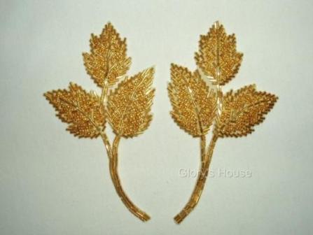 Gold Leaf 6" Mirror Pair Beaded Applique  K8128