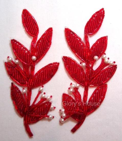 Red Leaf Mirror Pair 5.25" Beaded Appliques K8274