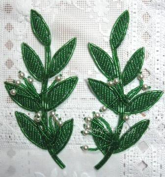 Green Leaf Mirror Pair 5.25" Beaded Appliques K8274