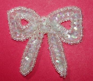 K8140A  Crystal AB Bow Sequin Beaded Applique 2"