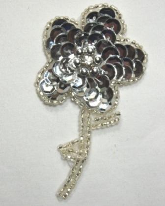 K8267  Silver Floral Sequin Beaded Applique 3"