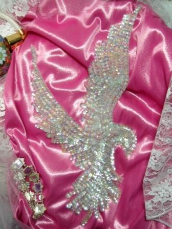 K8100 Crystal Ab Eagle Sequin Beaded Applique 10.5"