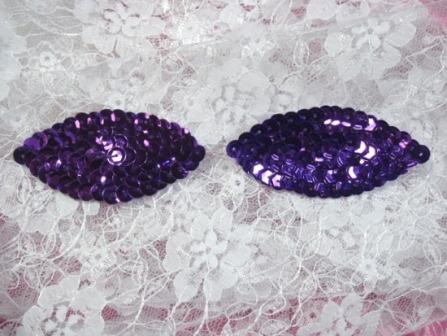 K8263  Set of ( 2 )   Purple Eye Pair Sequin  Appliques  2.5"