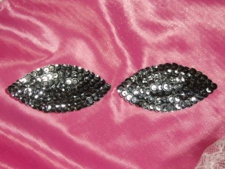K8263  Set of ( 2 ) Gunmetal  Eye Pair Sequin  Appliques  2.5"