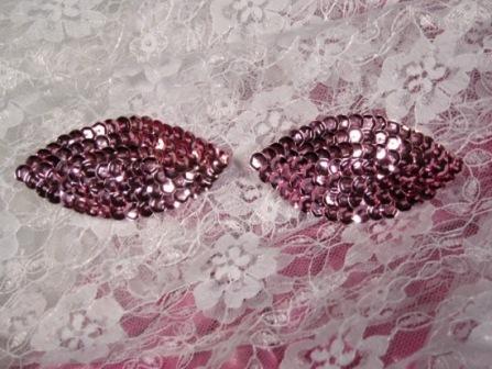 K8263  Set of ( 2 )  Mauve Rose Eye Pair Sequin  Appliques  2.5"