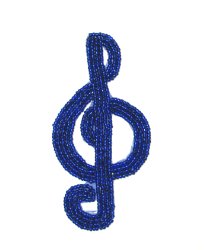 E1209 Royal Blue Beaded Treble Clef Applique 4.5"