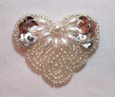 K1231  Silver Pearl  Sequin Beaded Applique  1.75"