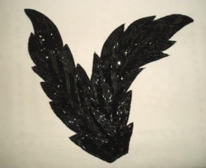 K8408  Black Leaf Designer Sequin Beaded Applique 11"