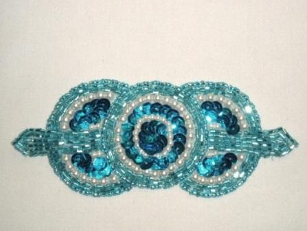 K1236  Turquoise Pearl Sequin Beaded Applique  5.25"