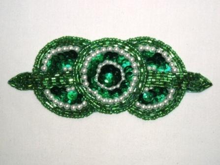 K1236  Green Pearl  Sequin Beaded Applique  5.25"