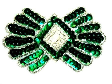 K1249 Green Motif  Sequin Beaded  Applique 3.75"