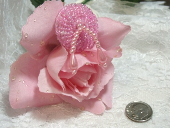 Pink 1.75"  Beaded Dangle Button Closure 0115