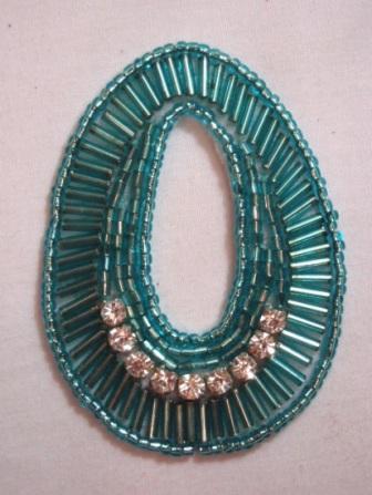 K1283  Turquoise Rhinestone Oval 2.5" Sequin Beaded Applique
