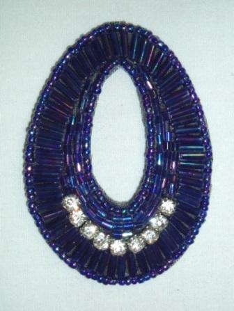 K1283  Purple Rhinestone Oval 2.5" Sequin Beaded Applique