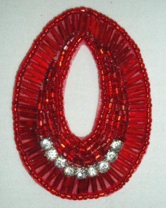 K1283  Red Rhinestone Oval 2.5" Sequin Beaded Applique
