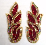 Red Gold Cluster 5.25" Mirror Pair Sequin Beaded Appliques 0171