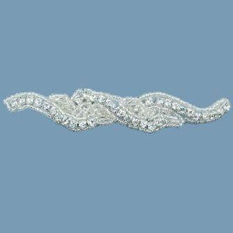 E944 Silver Beaded Crystal Rhinestone Applique 4.75"