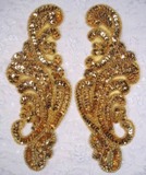 Gold Mirror Pair 8"  Beaded Sequin Appliques 0207