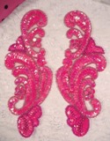 Neon Hot Pink AB Mirror Pair Sequin Beaded Appliques 0207