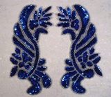 Blue Silver Mirror Pair Sequin Beaded Appliques 0201