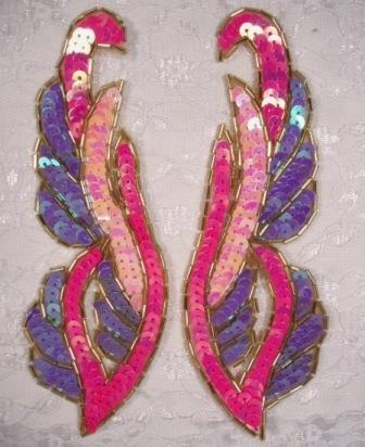0033 Lavender & Pink Mirror Pair 6"  Sequin Beaded Appliques