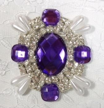 0024 Purple Rhinestone Beaded Pearl Applique 2.5"