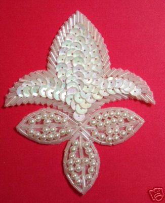 K1445 White AB Fleur De Leis Sequin Beaded Applique