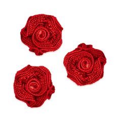 E5500  Flower Appliques Red Set of ( 3 ) Ruffled Floral Rose  3/4"