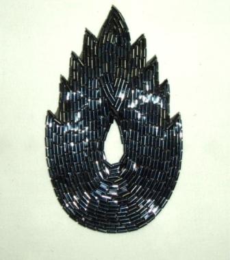 K8899 Gunmetal Flame Beaded Applique  4.5"