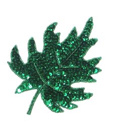 E182 Green Maple Leaf Sequin Applique 5.5"